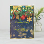 Weihnachts-Party Rot-Gold Blue Green Baubles Star Einladung (Stehend Vorderseite)