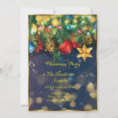 Weihnachts-Party Rot-Gold Blue Green Baubles Star Einladung (Rückseite)