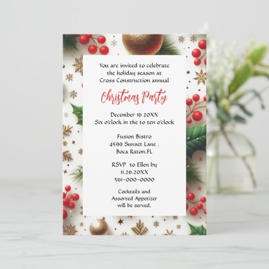 Weihnachts-Party Rot und Gold Einladung (Stehend Vorderseite)