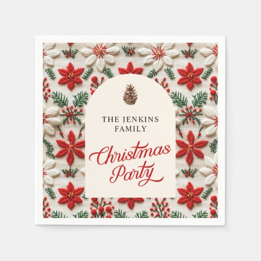 Weihnachts-Party Rote Blumenzeitung Serviette (Vorderseite)