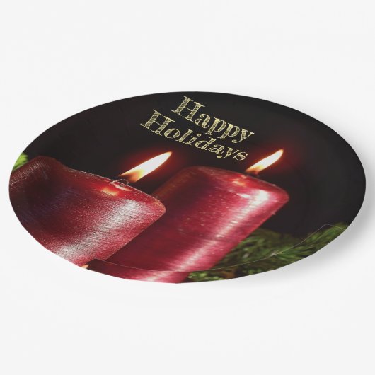 Weihnachts Party Rote Kerzen Winterferien Pappteller (Schrägansicht)