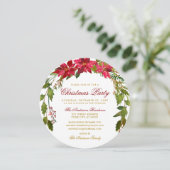Weihnachts-Party Rote Poinsettia Runde Einladung (Stehend Vorderseite)