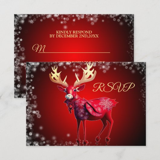 Weihnachts-Party Rote Rentiere Winterurlaub RSVP Karte (Vorne/Hinten)