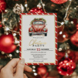 Weihnachts-Party Rote Vintage Karte Einladung<br><div class="desc">Weihnachts-Party Einladung mit einem Aquarellwagen. Passende Artikel in meinem Geschäft.</div>
