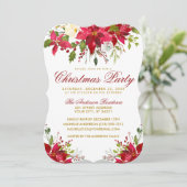Weihnachts-Party Rote Wasserfarbe Blumenpoinsettia Einladung (Stehend Vorderseite)