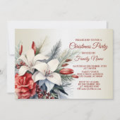 Weihnachts-Party Rote weiße Blume Einladung (Vorderseite)