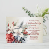 Weihnachts-Party Rote weiße Blume Einladung (Stehend Vorderseite)