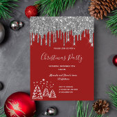Weihnachts Party Roter Glitzer Silber Einladung Postkarte