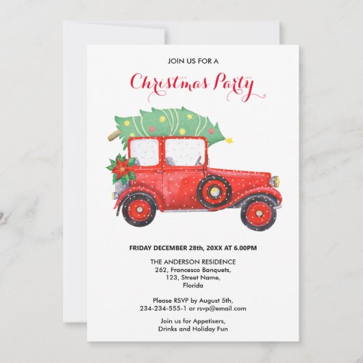Weihnachts-Party Roter LKW Einladung (Vorderseite)