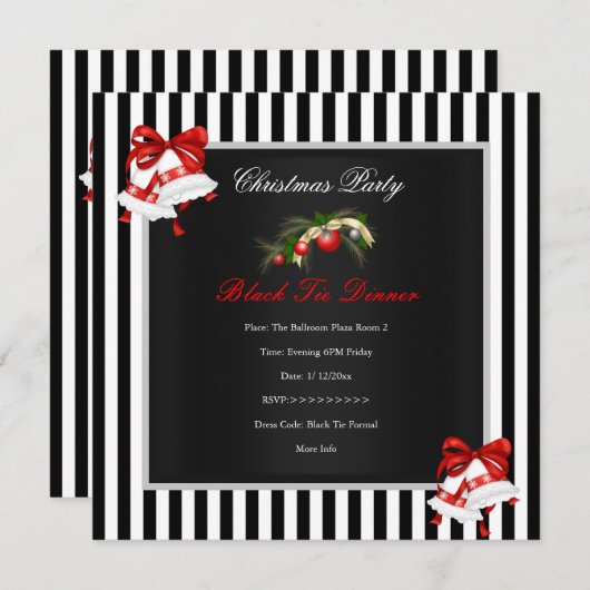 Weihnachts-Party Roter Schwarz-weißer Streifen Einladung (Vorne/Hinten)