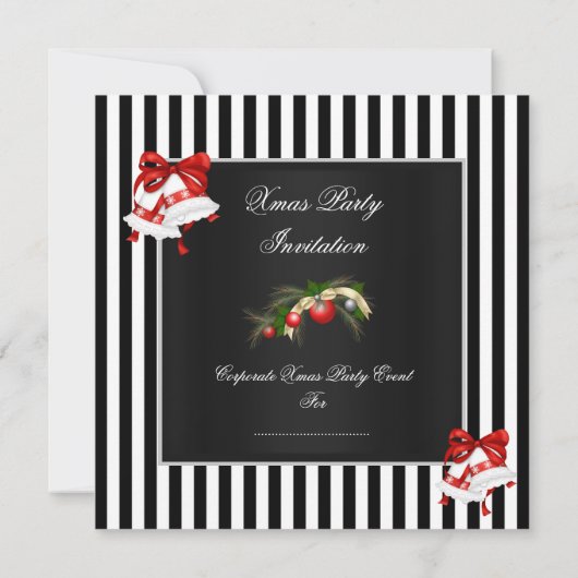 Weihnachts-Party Roter Schwarz-weißer Streifen Einladung (Rückseite)