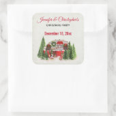 Weihnachts-Party Rustic Camper Save the Date Quadratischer Aufkleber (Tasche)