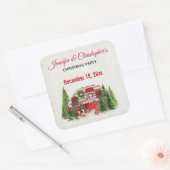 Weihnachts-Party Rustic Camper Save the Date Quadratischer Aufkleber (Umschlag)