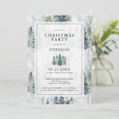 Weihnachts-Party Rustikale Pinienbäume Tief Grün Einladung (Stehend Vorderseite)