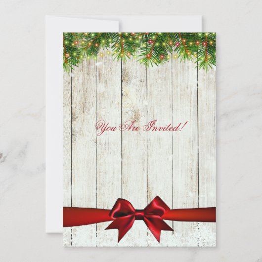 Weihnachts-Party | Rustikaler Baum, Lichter und ro Einladung (Rückseite)