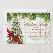 Weihnachts-Party | Rustikaler Baum und Roter Band Einladung (Vorderseite)