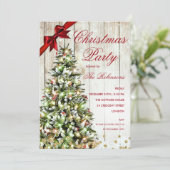 Weihnachts-Party | Rustikaler Baumbestand und Rote Einladung (Stehend Vorderseite)