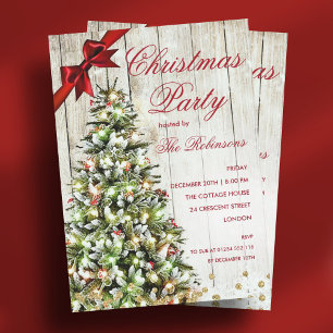 Weihnachts-Party Rustikaler Baumbestand und Rote Einladung