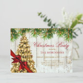 Weihnachts-Party | Rustikaler Goldbaum und Roter B Einladung (Stehend Vorderseite)