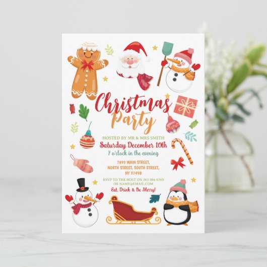 Weihnachts-Party Santa Gingerbread Snowman Spaß Einladung (Stehend Vorderseite)