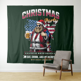 Weihnachts-Party Santa Tapesty | Festlicher Deko Wandteppich
