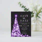 Weihnachts-Party Save the Date Baum Lila Einladung (Stehend Vorderseite)