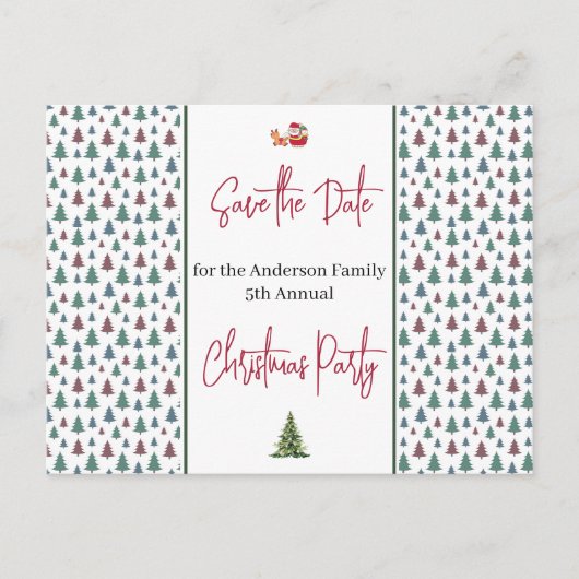 Weihnachts-Party Save the Date Bäume Postkarte (Vorderseite)