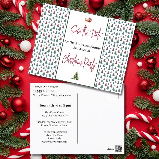 Weihnachts-Party Save the Date Bäume Postkarte