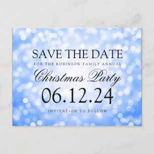 Weihnachts-Party Save the Date Blue Glitzer Lights Ankündigungspostkarte