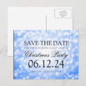Weihnachts-Party Save the Date Blue Glitzer Lights Ankündigungspostkarte (Vorne/Hinten)