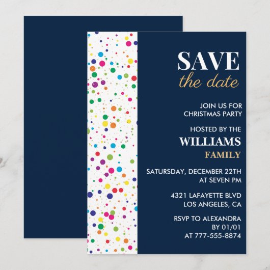 Weihnachts-Party Save the Date Confetti Einladung (Vorne/Hinten)