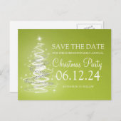 Weihnachts-Party Save the Date funkelnd Baum grün Ankündigungspostkarte (Vorne/Hinten)