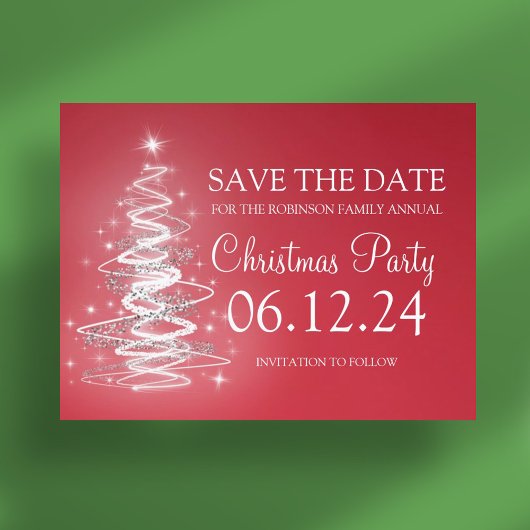Weihnachts-Party Save the Date funkelnd Baum rot Ankündigungspostkarte