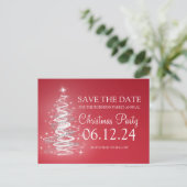 Weihnachts-Party Save the Date funkelnd Baum rot Ankündigungspostkarte (Stehend Vorderseite)