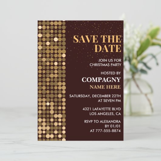 Weihnachts-Party Save the Date Gold Einladung (Stehend Vorderseite)