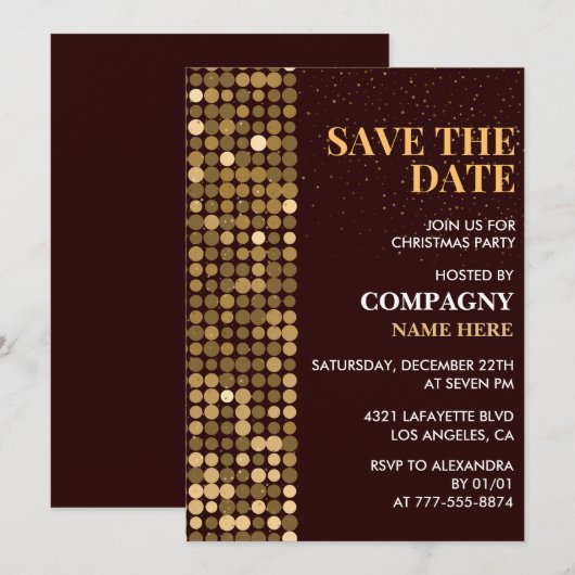 Weihnachts-Party Save the Date Gold Einladung (Vorne/Hinten)