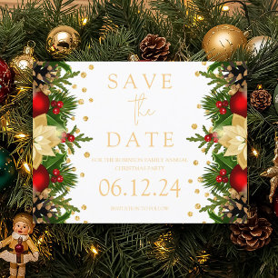 Weihnachts-Party Save the Date Gold Floral Ankündigungspostkarte
