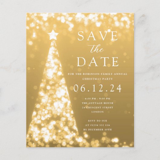 Weihnachts-Party Save the Date Gold Tree Einladung (Vorderseite)