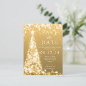 Weihnachts-Party Save the Date Gold Tree Glam Ankündigungspostkarte (Stehend Vorderseite)