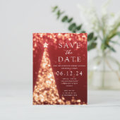 Weihnachts-Party Save the Date Gold Tree Glam Red Ankündigungspostkarte (Stehend Vorderseite)