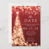 Weihnachts-Party Save the Date Gold Tree Glam Red Einladung (Vorderseite)