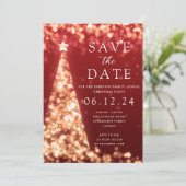 Weihnachts-Party Save the Date Gold Tree Glam Red Einladung (Stehend Vorderseite)