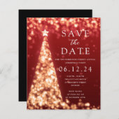 Weihnachts-Party Save the Date Gold Tree Red Einla (Vorne/Hinten)