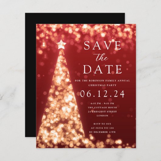 Weihnachts-Party Save the Date Gold Tree Red Einla (Vorne/Hinten)