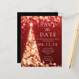 Weihnachts-Party Save the Date Gold Tree Red Einla