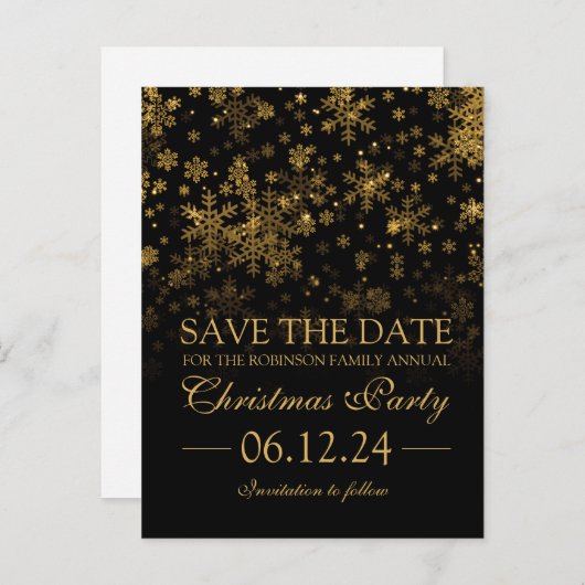 Weihnachts-Party Save the Date Goldsparkle Ankündigungspostkarte (Vorne/Hinten)