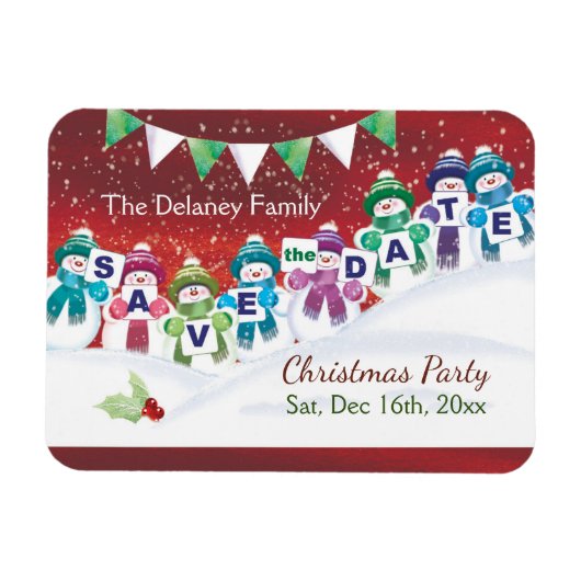Weihnachts-Party, Save the Date, Jolly Snowmen Magnet (Horizontal)
