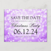 Weihnachts-Party Save the Date Lila Glitzer Ankündigungspostkarte (Vorderseite)