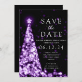 Weihnachts-Party Save the Date Lila Tree Glam Einladung (Vorne/Hinten)