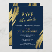 Weihnachts-Party Save the Date Navy Gold Einladung (Vorne/Hinten)